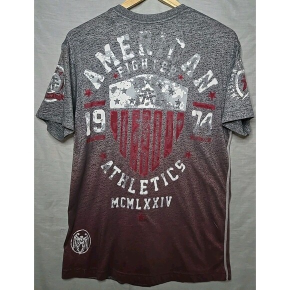 American Fighter Buckle T-Shirt All Over Print, Sz Large, Gray/Maroon - Picture 4 of 7